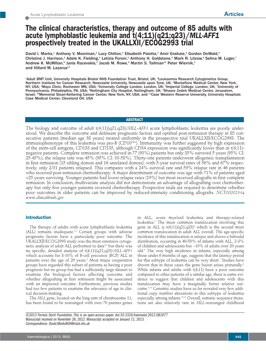 The Clinical Characteristics, Therapy and Outcome of 85