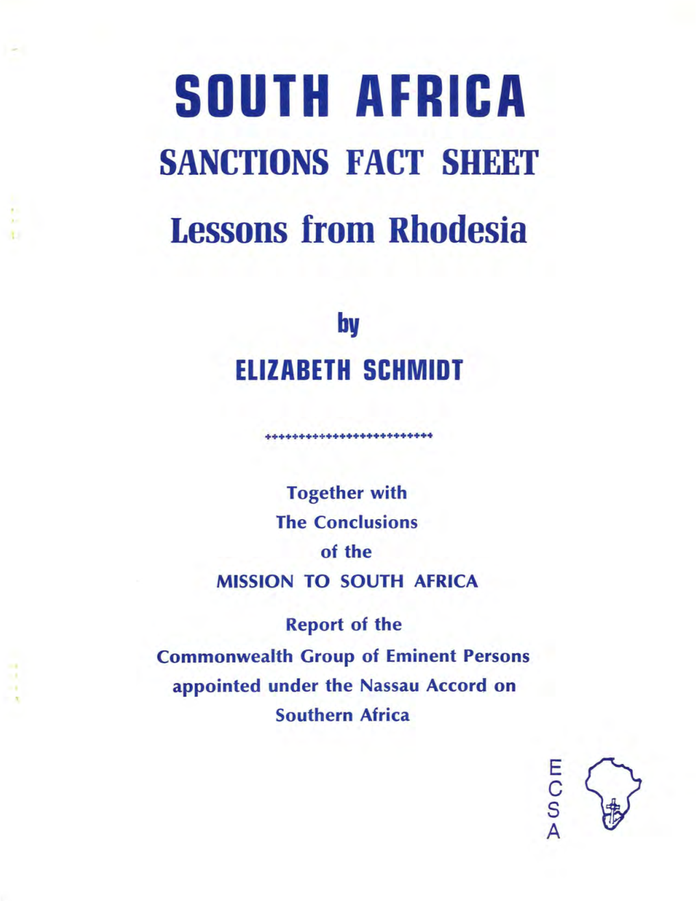SOUTH AFRICA SANCTIONS FACT SHEET Lessons from Rhodesia