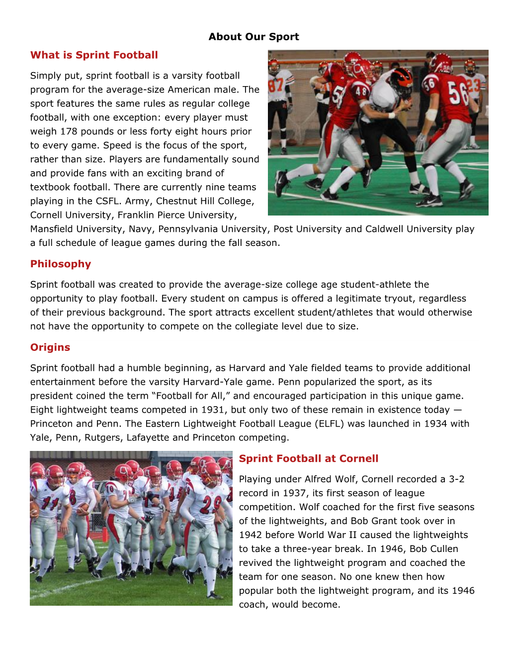 About Our Sport What Is Sprint Football Philosophy Origins Sprint