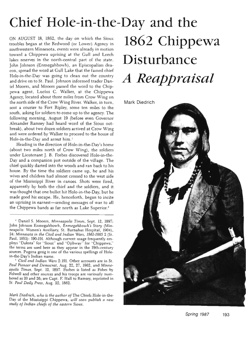 Chief Hole-In-The-Day and the 1862 Chippewa Disturbance