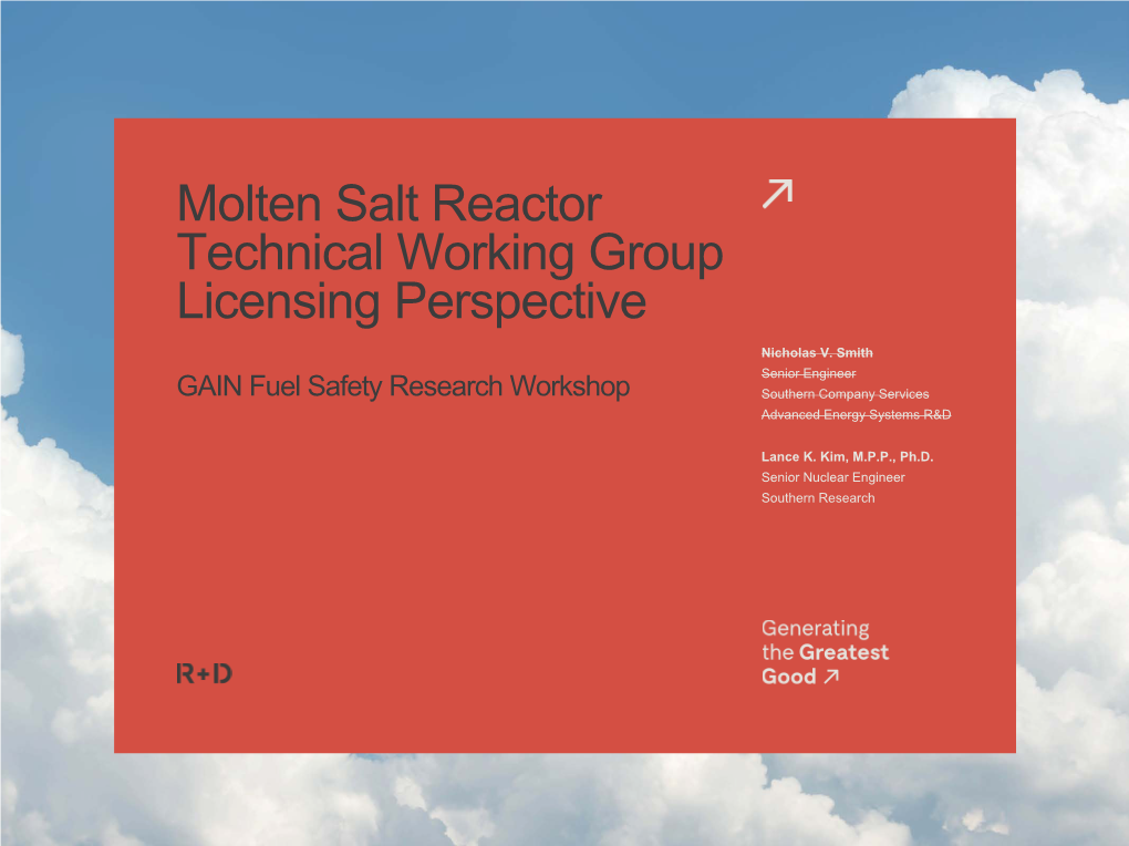 Molten Salt Reactor Technical Working Group Licensing Perspective