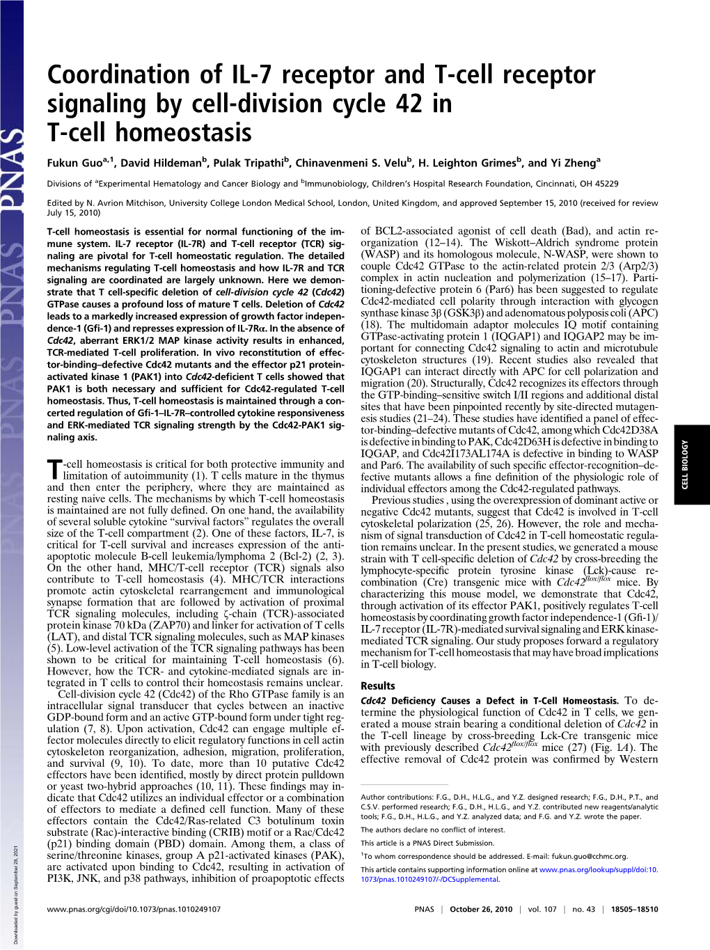 Coordination of IL-7 Receptor and T-Cell Receptor Signaling by Cell-Division Cycle 42 in T-Cell Homeostasis