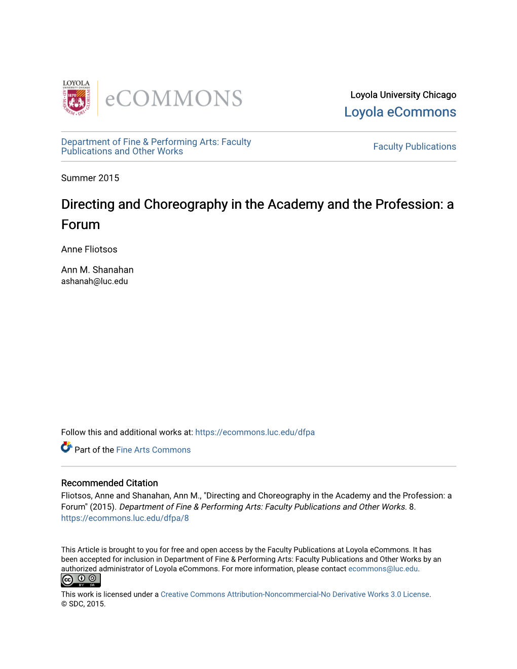 Directing and Choreography in the Academy and the Profession: a Forum