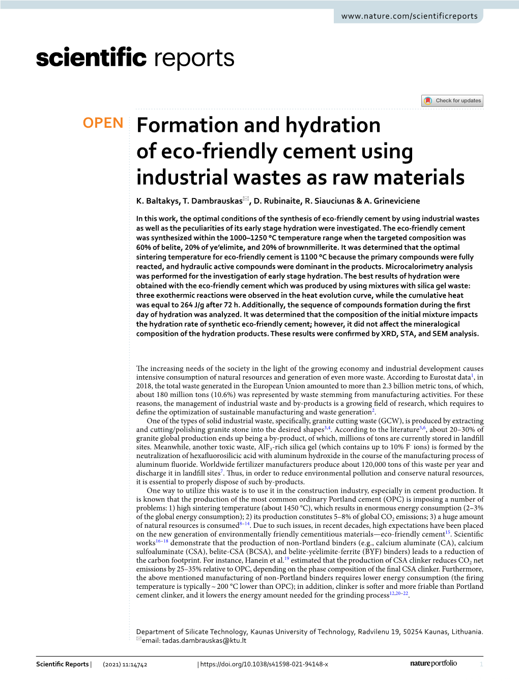 Formation and Hydration of Eco-Friendly Cement Using Industrial