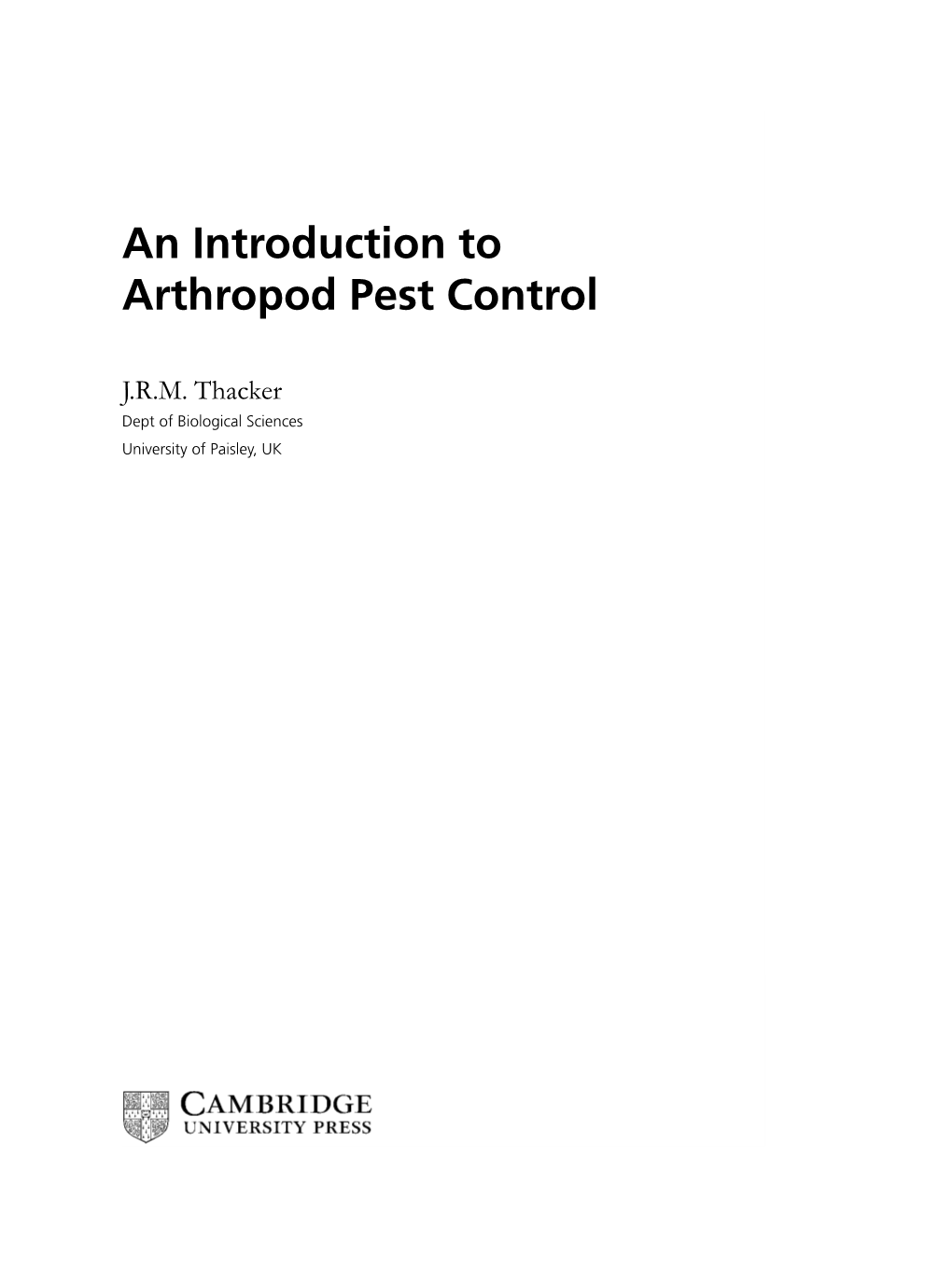 An Introduction to Arthropod Pest Control