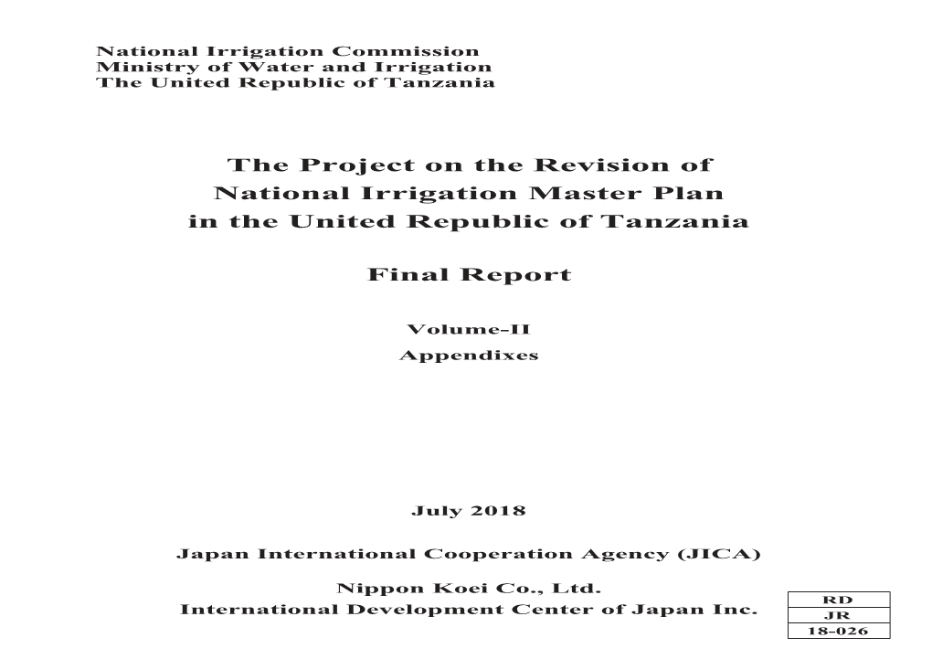 The Project on the Revision of National Irrigation Master Plan in the United Republic of Tanzania