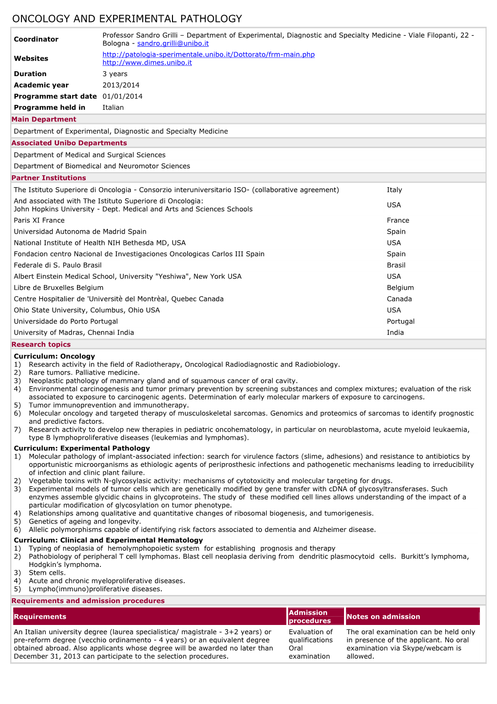 Oncology and Experimental Pathology