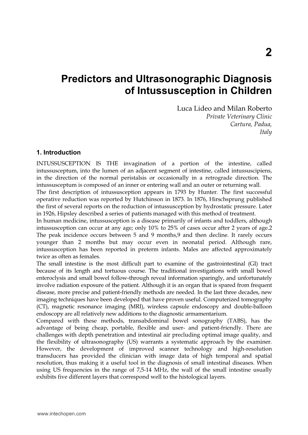 Predictors and Ultrasonographic Diagnosis of Intussusception in Children