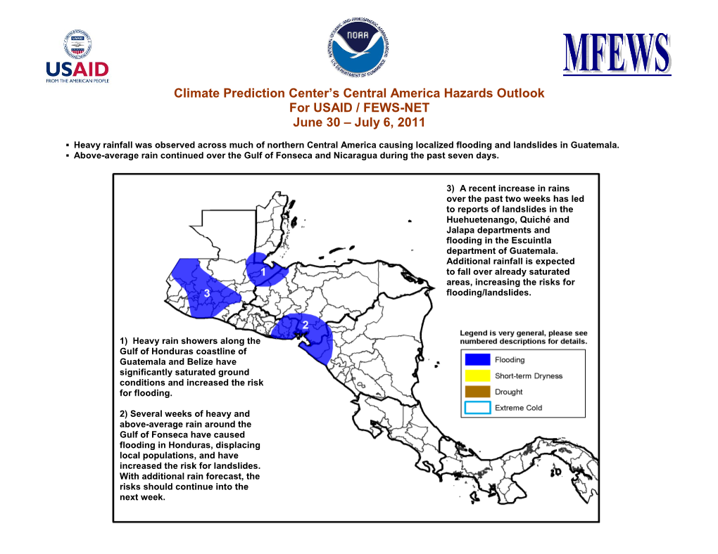 Climate Prediction Center's Central America Hazards Outlook For