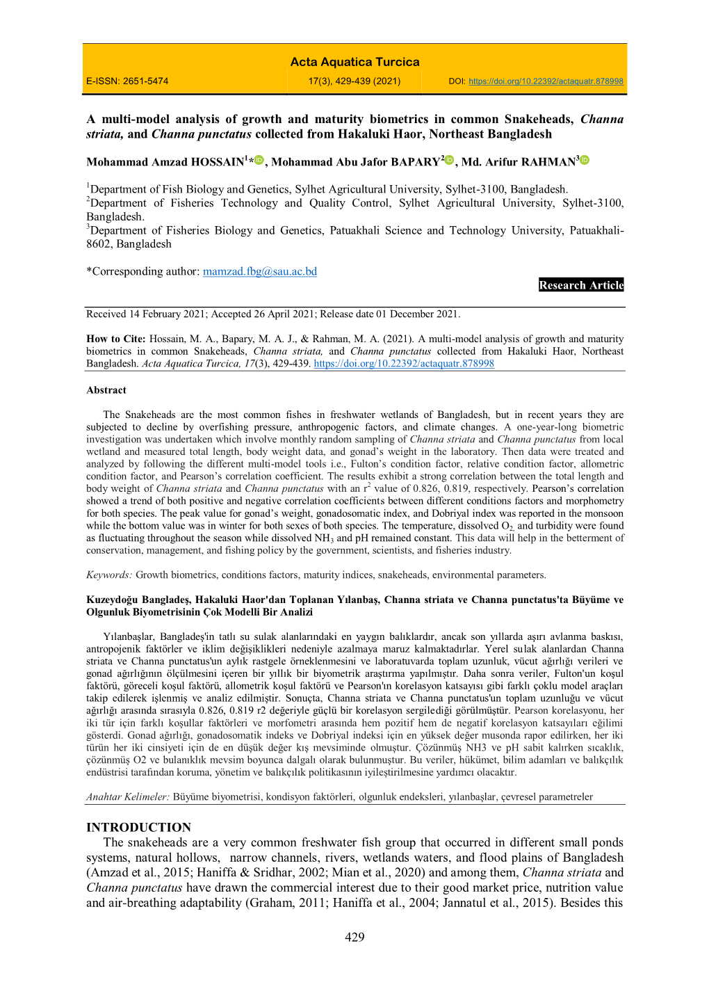 429 a Multi-Model Analysis of Growth and Maturity Biometrics in Common