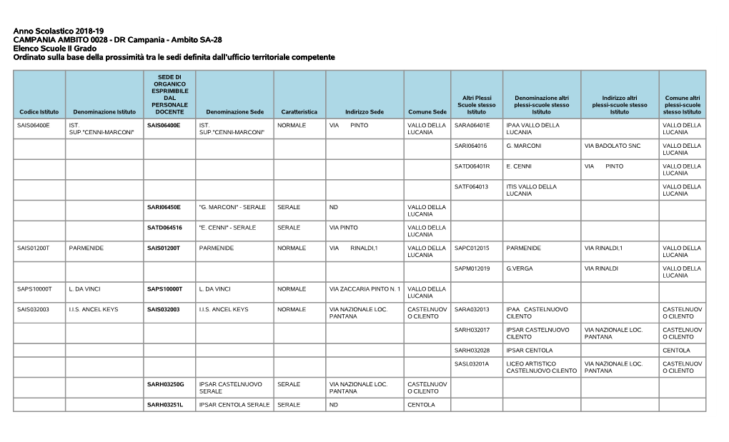 Anno Scolastico 2018-19 CAMPANIA AMBITO 0028