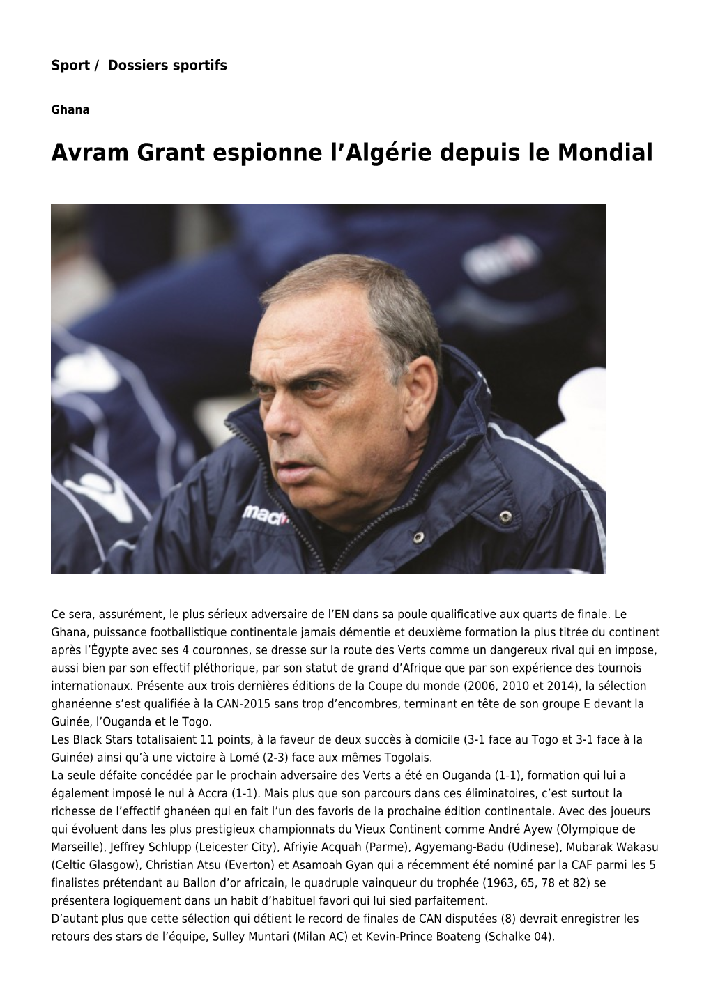 Avram Grant Espionne L'algérie Depuis Le Mondial