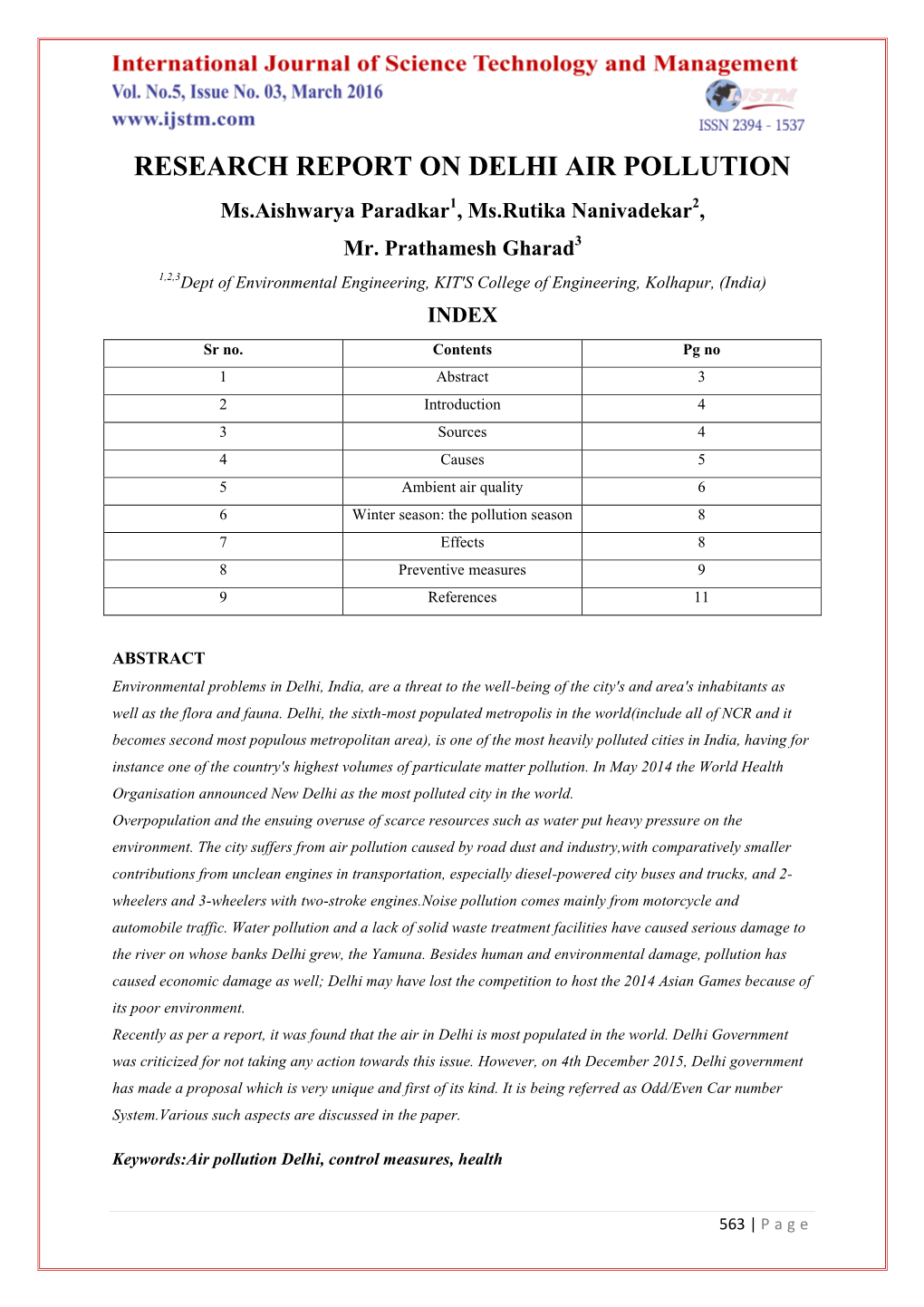RESEARCH REPORT on DELHI AIR POLLUTION Ms.Aishwarya Paradkar1, Ms.Rutika Nanivadekar2, Mr