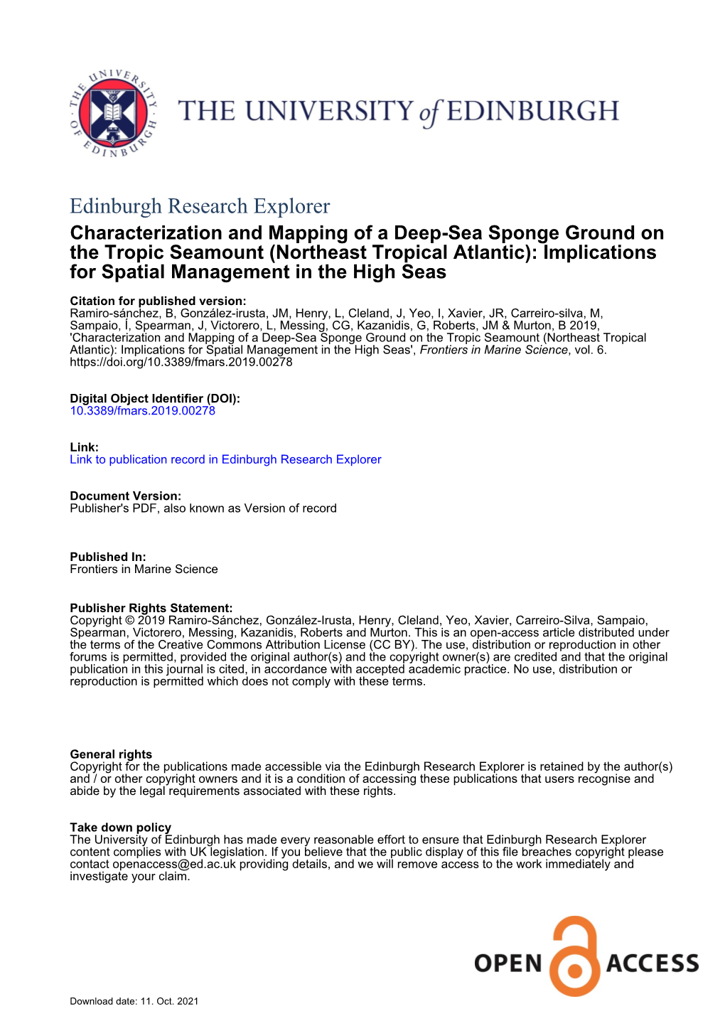 Characterization and Mapping of a Deep-Sea Sponge Ground on The