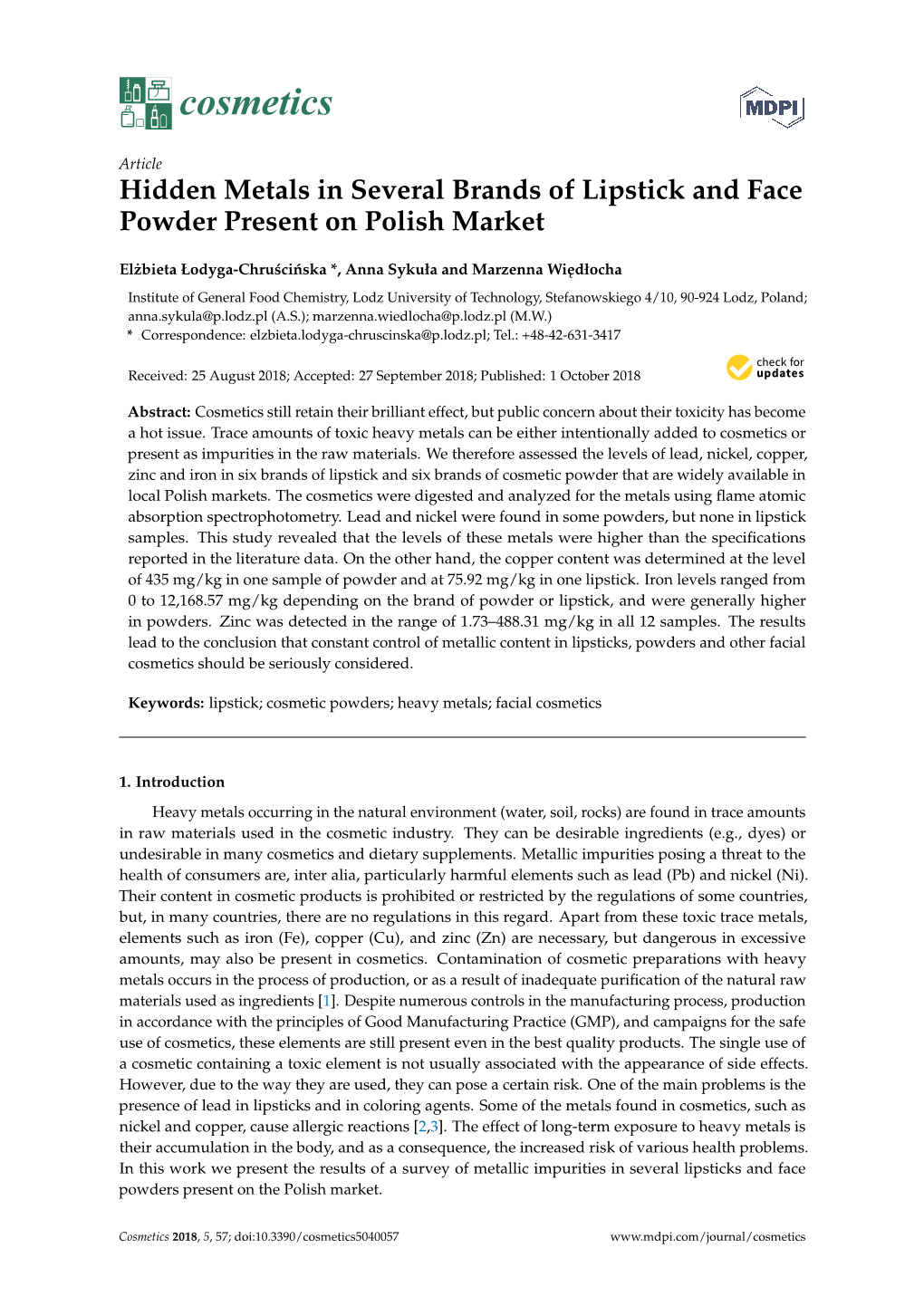 Hidden Metals in Several Brands of Lipstick and Face Powder Present on Polish Market