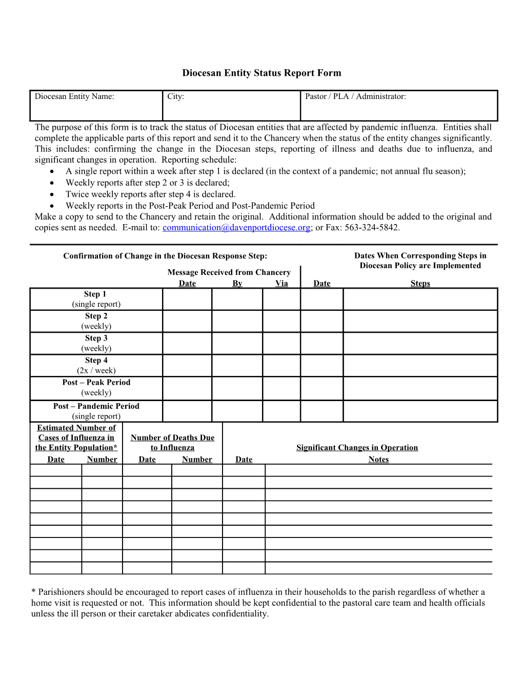 Diocesan Entity Status Report Form