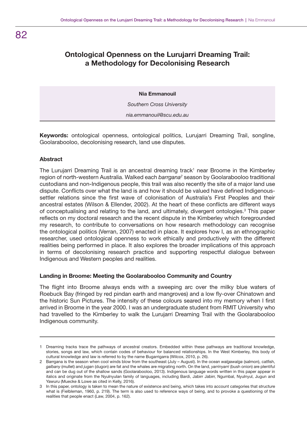 Ontological Openness on the Lurujarri Dreaming Trail: a Methodology for Decolonising Research | Nia Emmanouil 82