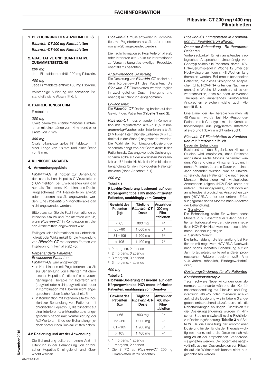 Ribavirin-CT 200 Mg / 400 Mg Filmtabletten