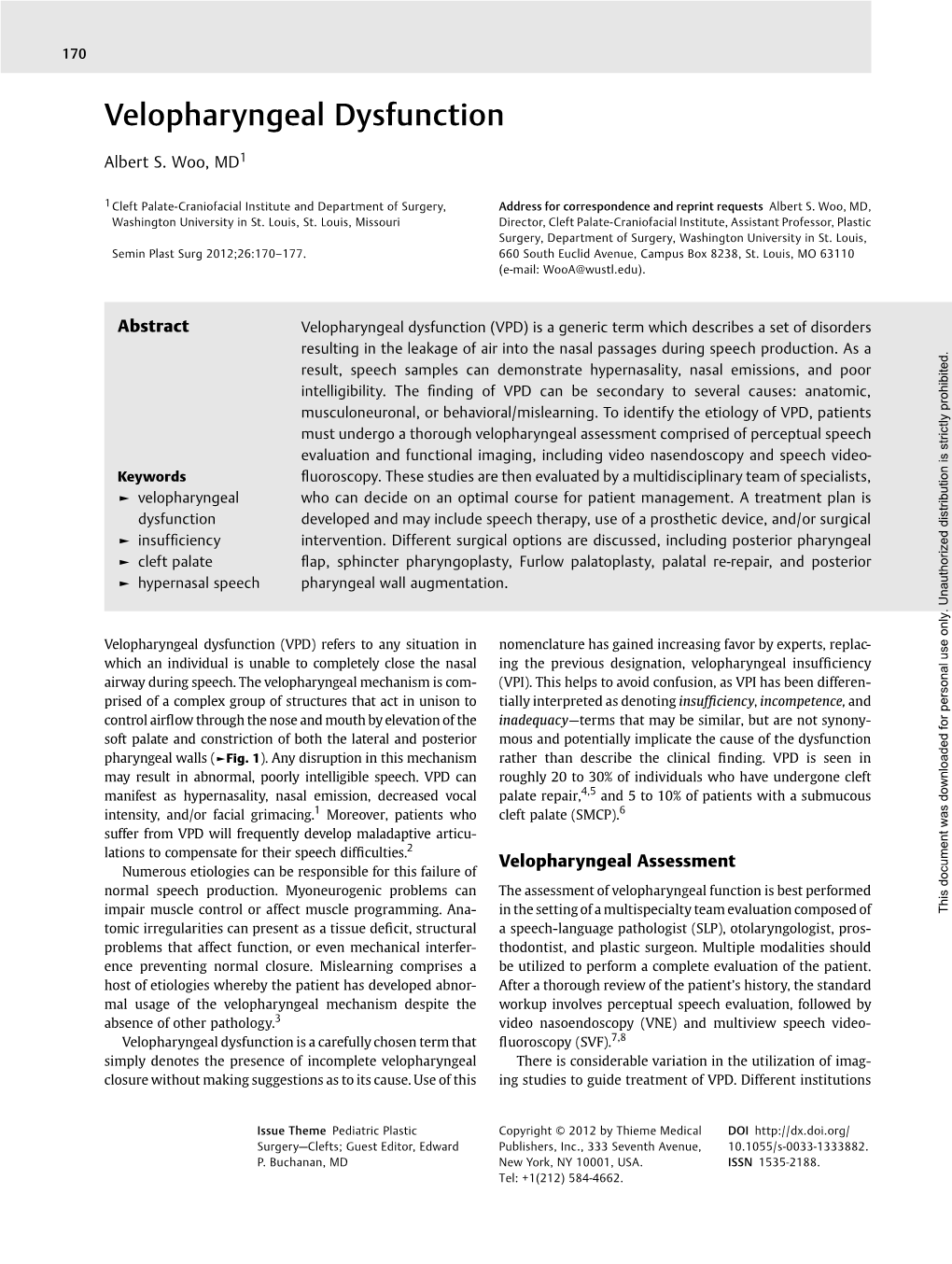 Velopharyngeal Dysfunction