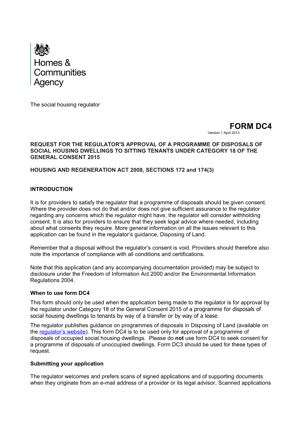 HOUSING and REGENERATION ACT 2008, SECTIONS 172 and 174(3) s1