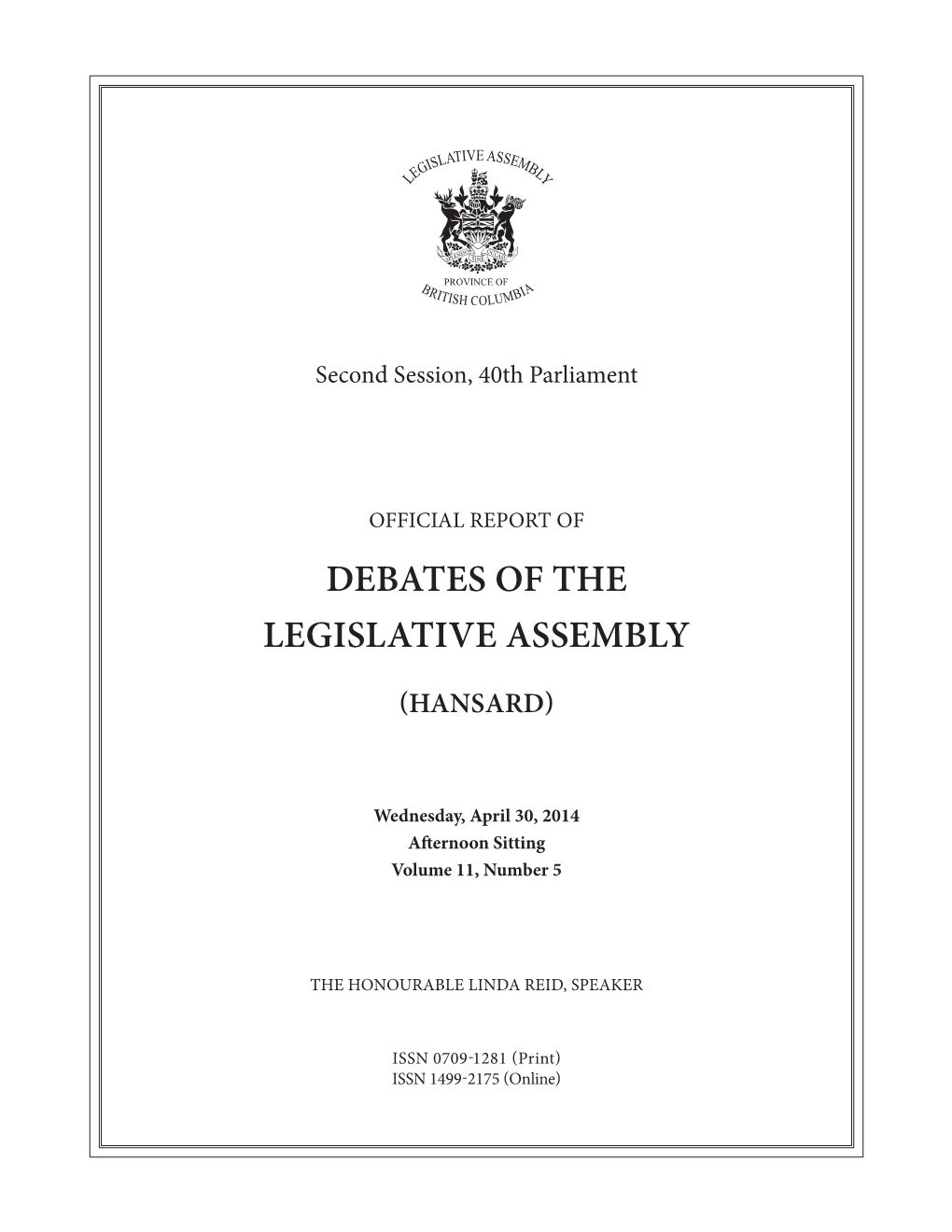 Debates of the Legislative Assembly