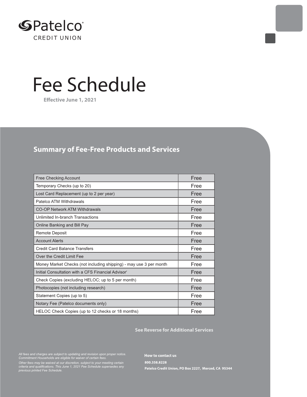 Fee Schedule Effective June 1, 2021