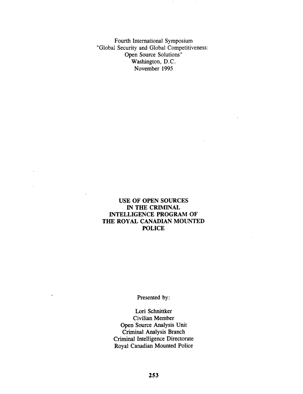 OSS '95: the CONFERENCE Proceedings, 1995 Volume II Fourth International Symposium on Global Security & Global Competitiveness: O - Link Page Previous Mr
