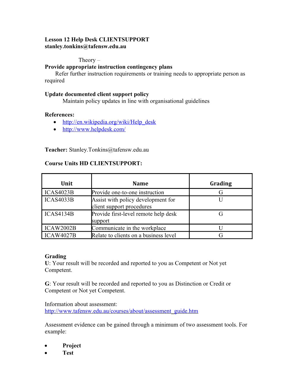 Lesson 12 Help Desk CLIENTSUPPORT