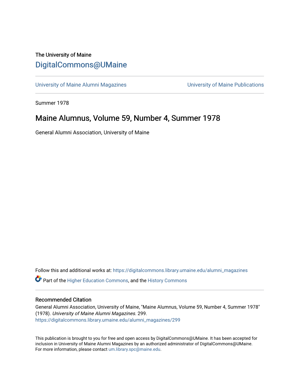 Maine Alumnus, Volume 59, Number 4, Summer 1978