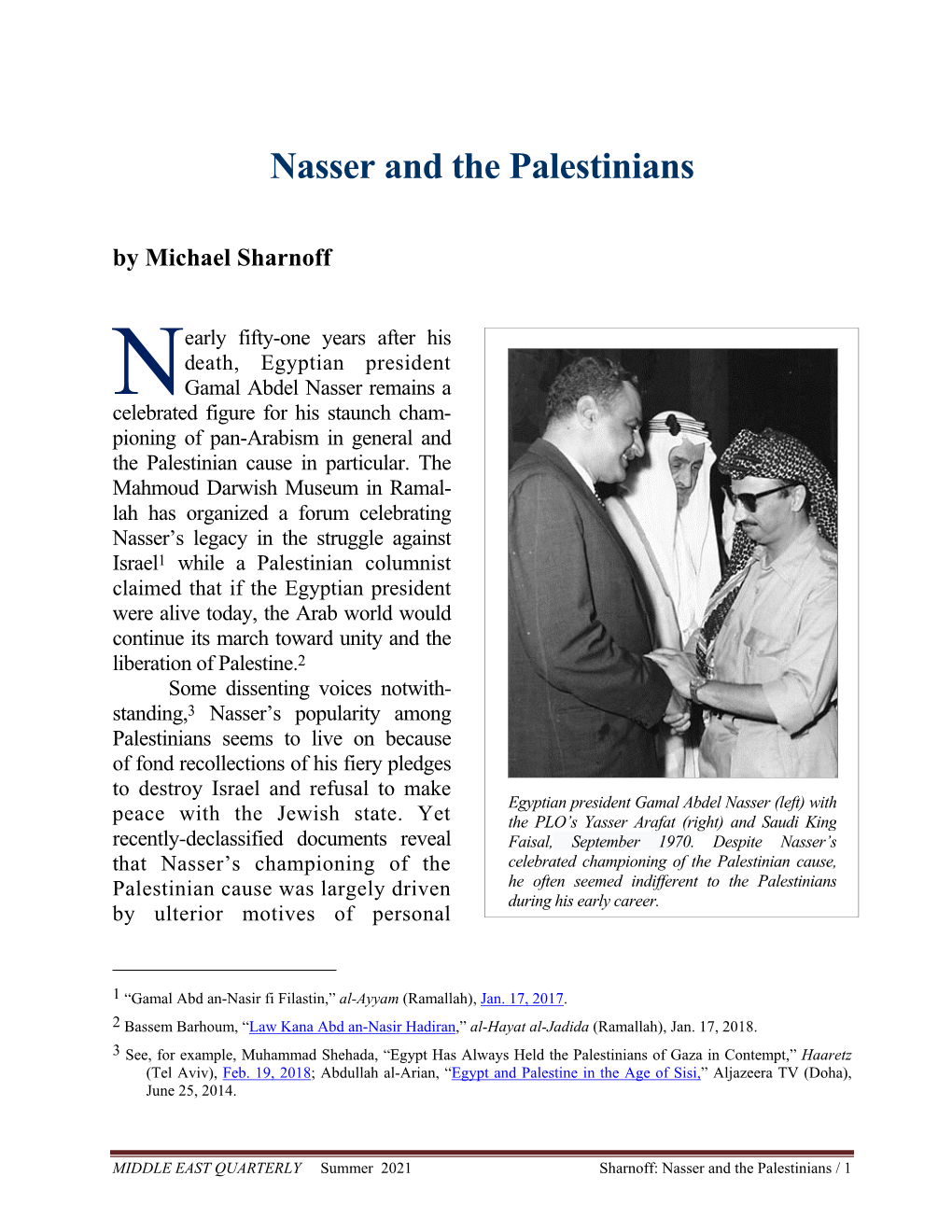 Nasser and the Palestinians by Michael Sharnoff