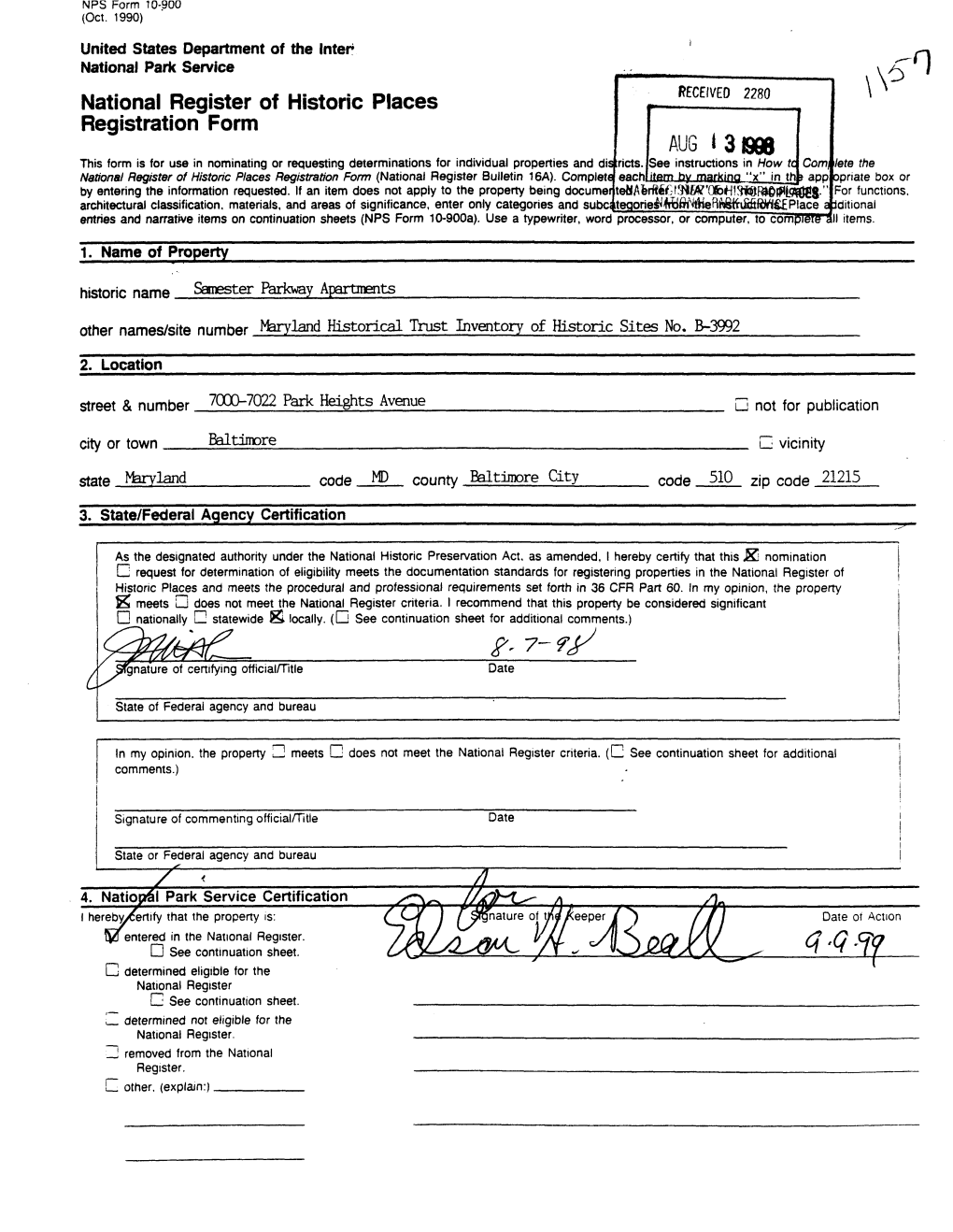 National Register of Historic Places Registration Form AUG 131998