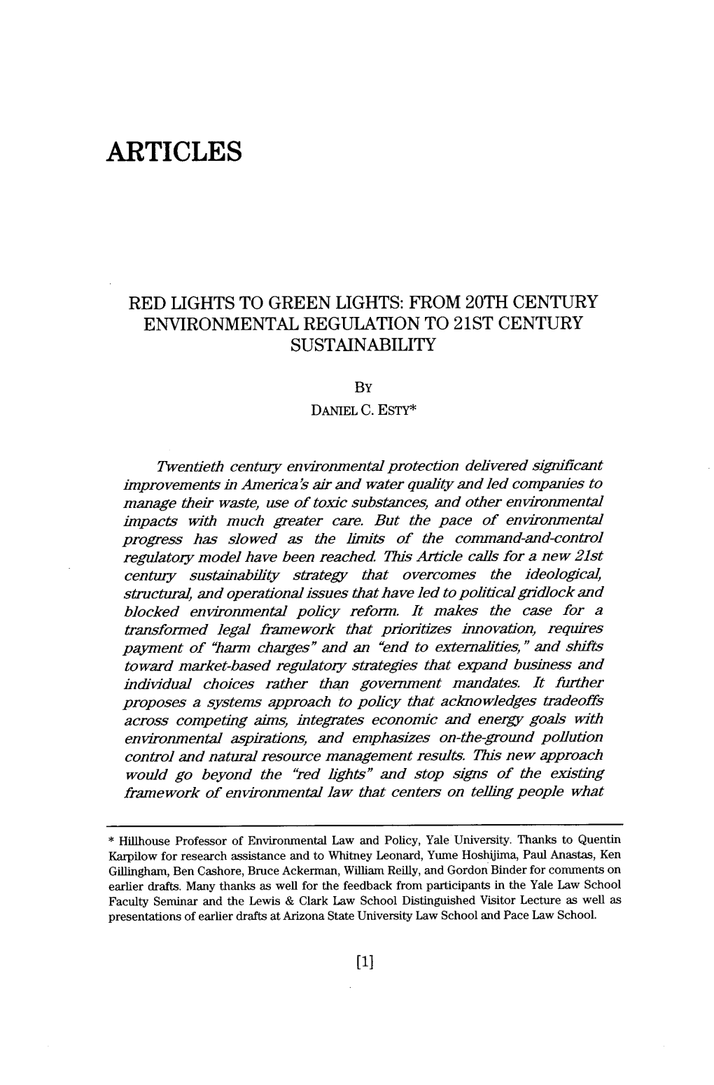 Red Lights to Green Lights: from 20Th Century Environmental Regulation to 21St Century Sustainablity