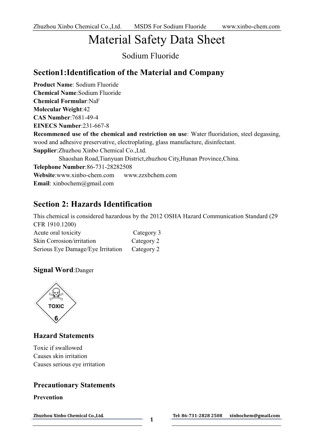 Material Safety Data Sheet