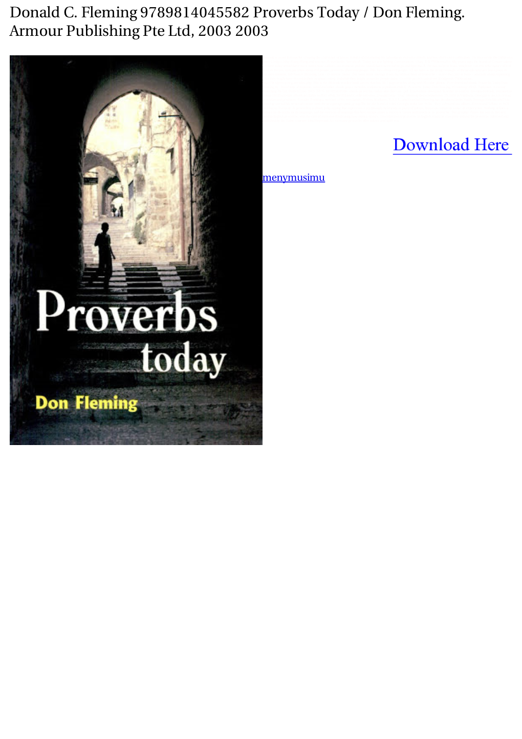 Donald C. Fleming 9789814045582 Proverbs Today / Don Fleming