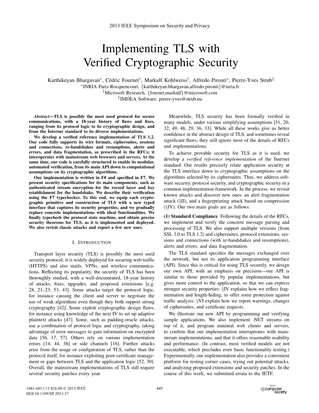 Implementing TLS with Verified Cryptographic Security