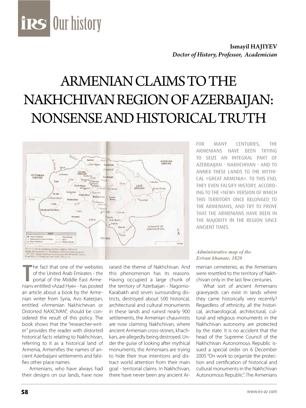 Armenian Claims to the Nakhchivan Region of Azerbaijan: Nonsense and Historical Truth