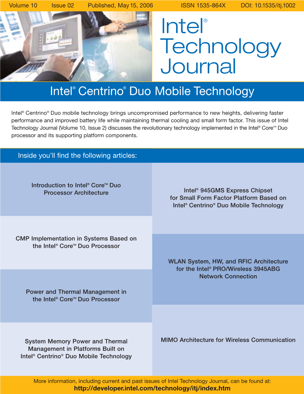 Intel® Technology Journal Intel® Centrino® Duo Mobile Technology