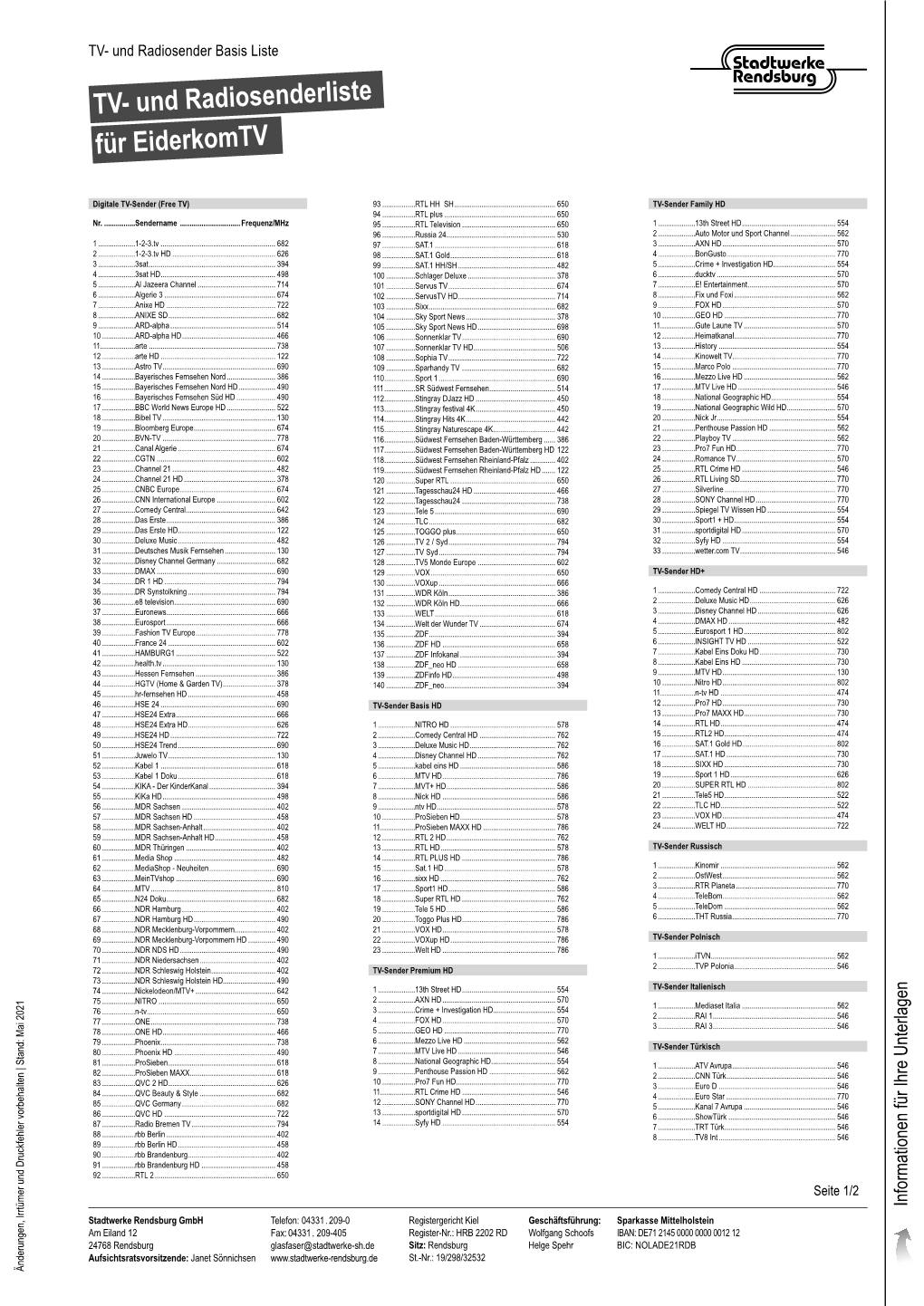 TV- Und Radiosender Basis Liste