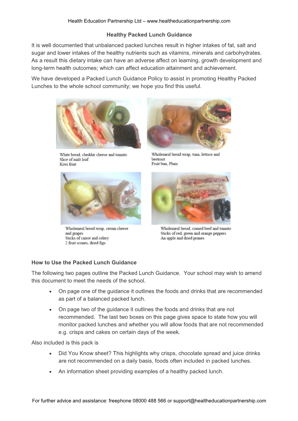 Healthy Packed Lunch Guidance