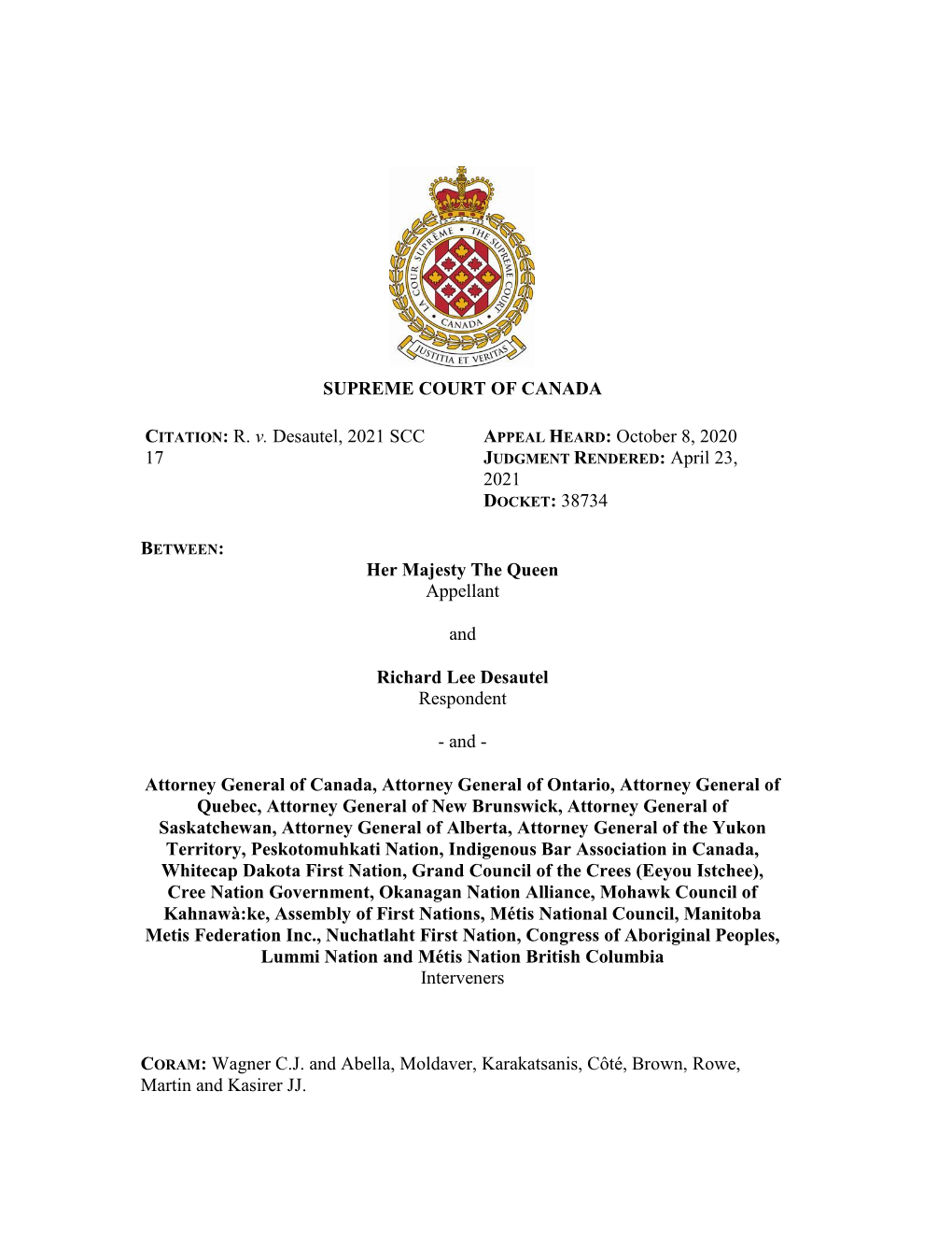 SUPREME COURT of CANADA CITATION: R. V. Desautel, 2021