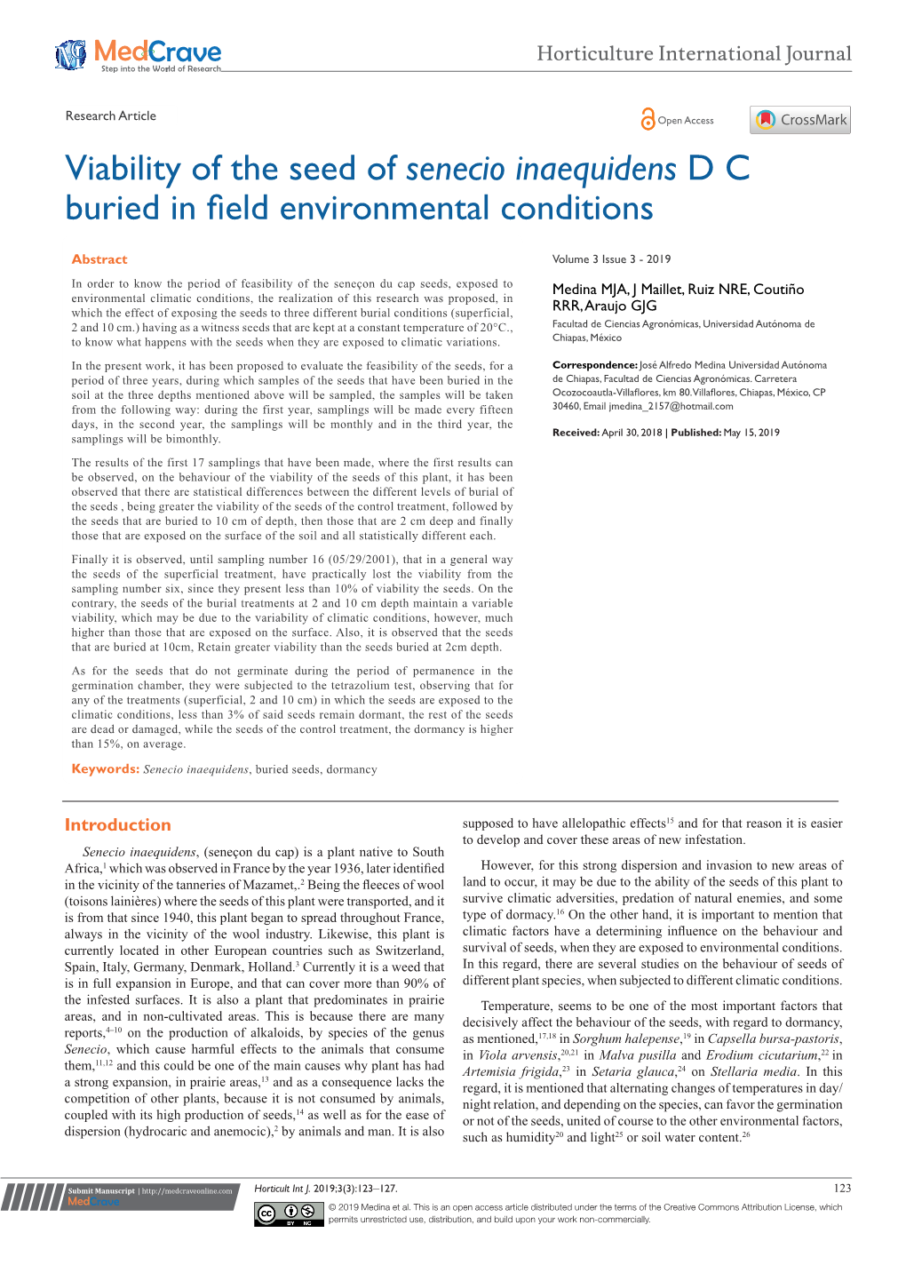 Senecio Inaequidens D C Buried in Field Environmental Conditions