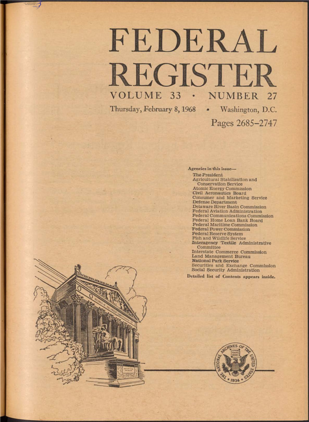 FEDERAL REGISTER VOLUME 33 • NUMBER 27 Thursday, February 8, 1968 • Washington, D.C