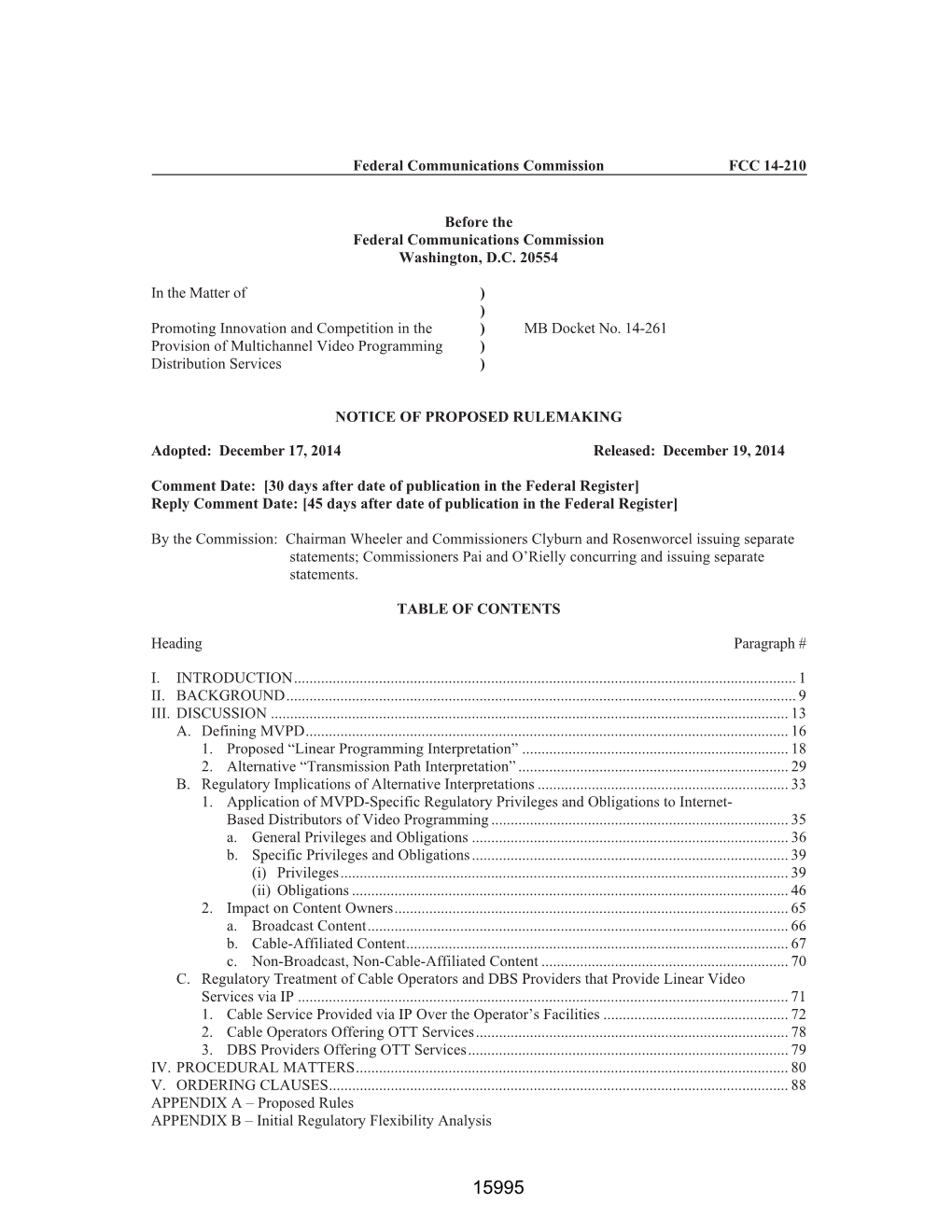 Federal Communications Commission FCC 14-210 Before the Federal