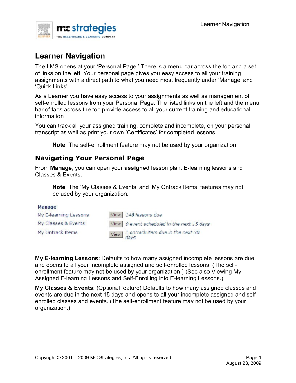 Learner Outline for the LMS