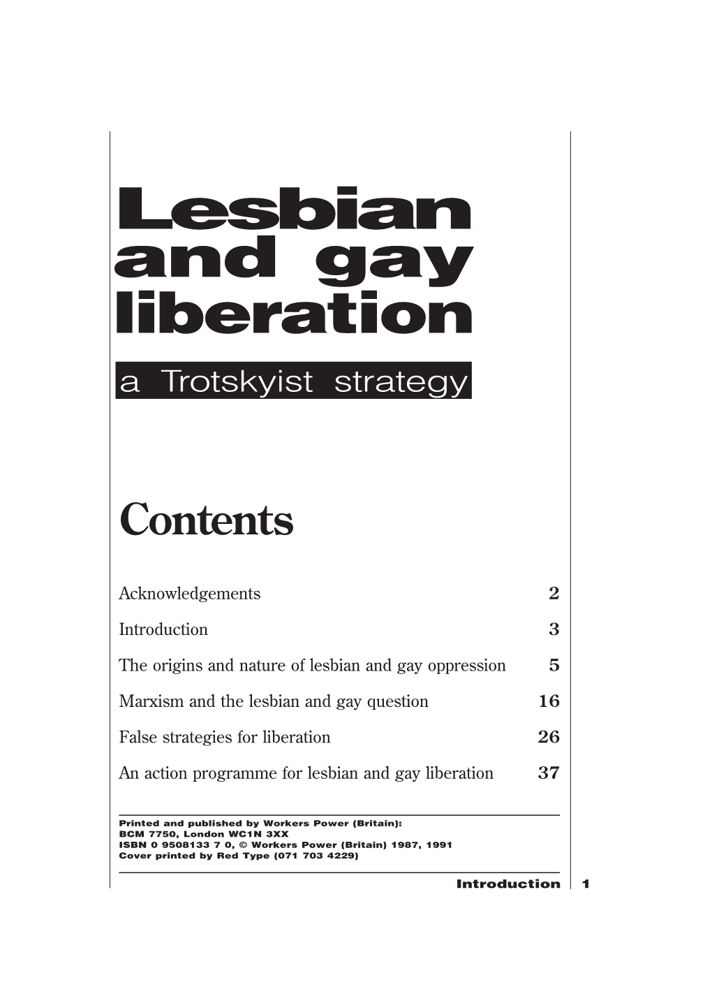 Lesbian and Gay Liberation a Trotskyist Strategy