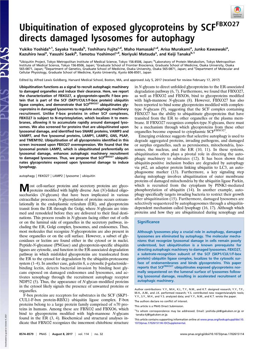 Ubiquitination of Exposed Glycoproteins by SCFFBXO27 Directs Damaged Lysosomes for Autophagy