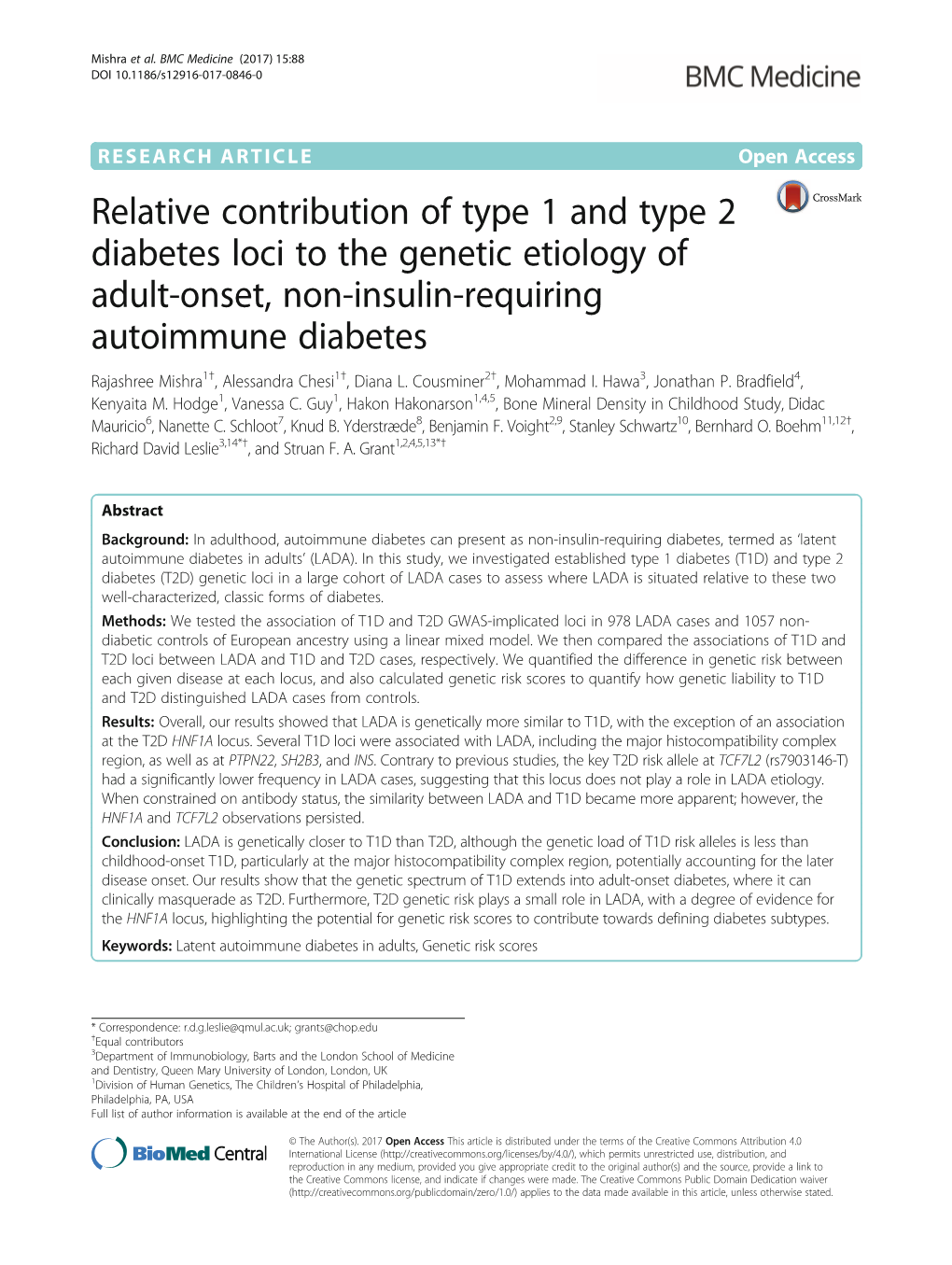 Relative Contribution of Type 1 and Type 2 Diabetes Loci to the Genetic