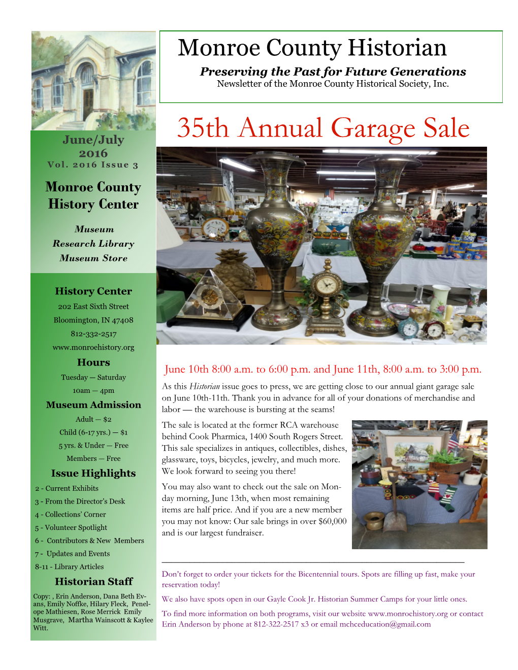 35Th Annual Garage Sale 2016 Vo L