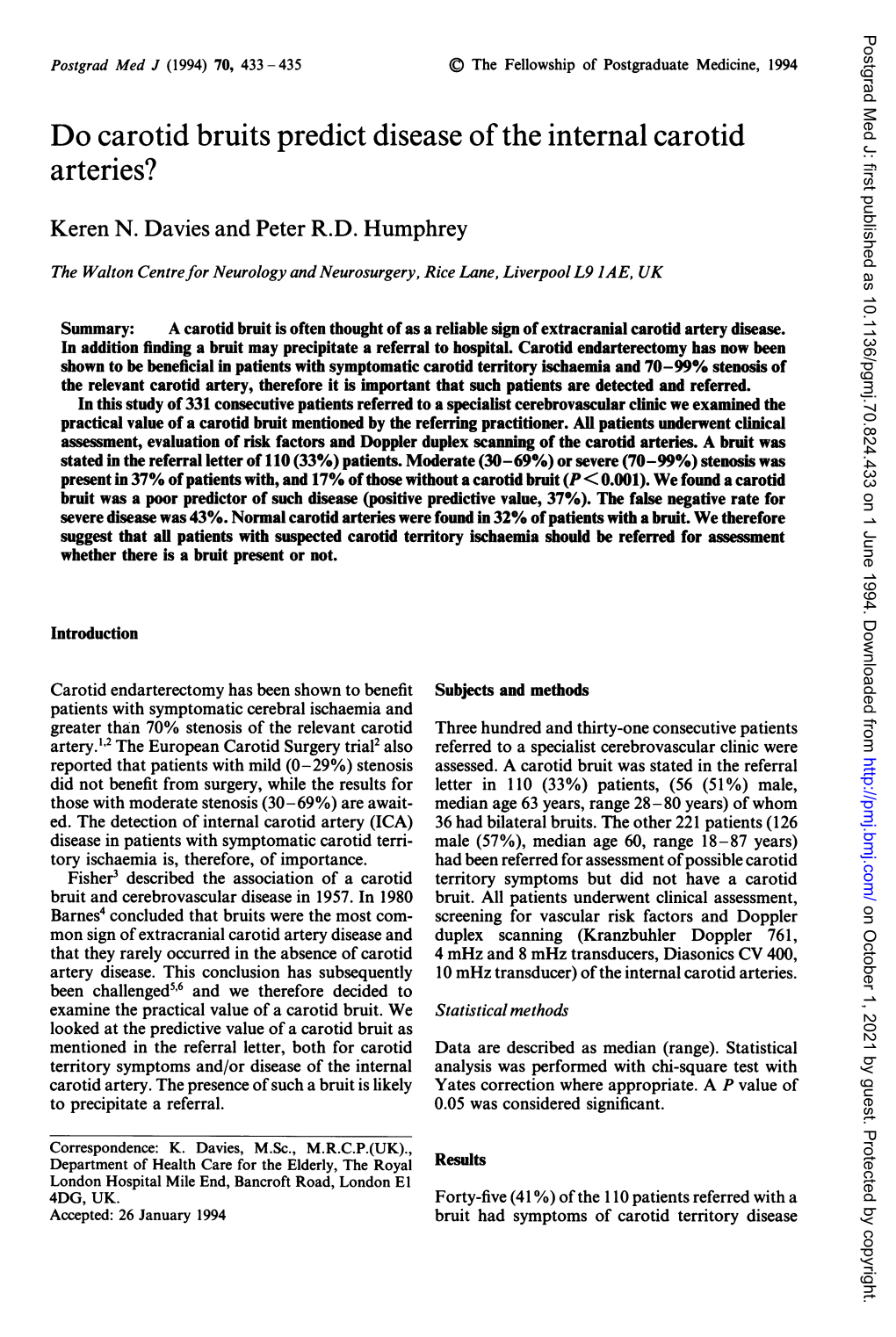 Do Carotid Bruits Predict Disease of the Internal Carotid Arteries?