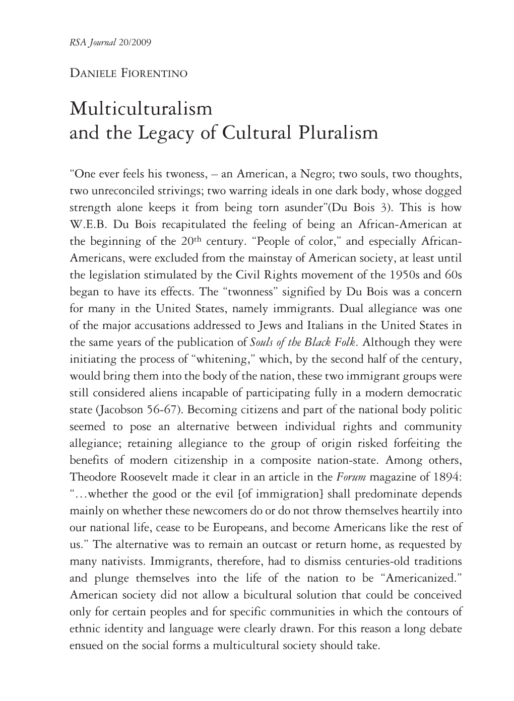 Multiculturalism and the Legacy of Cultural Pluralism